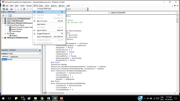 how to debug excel file